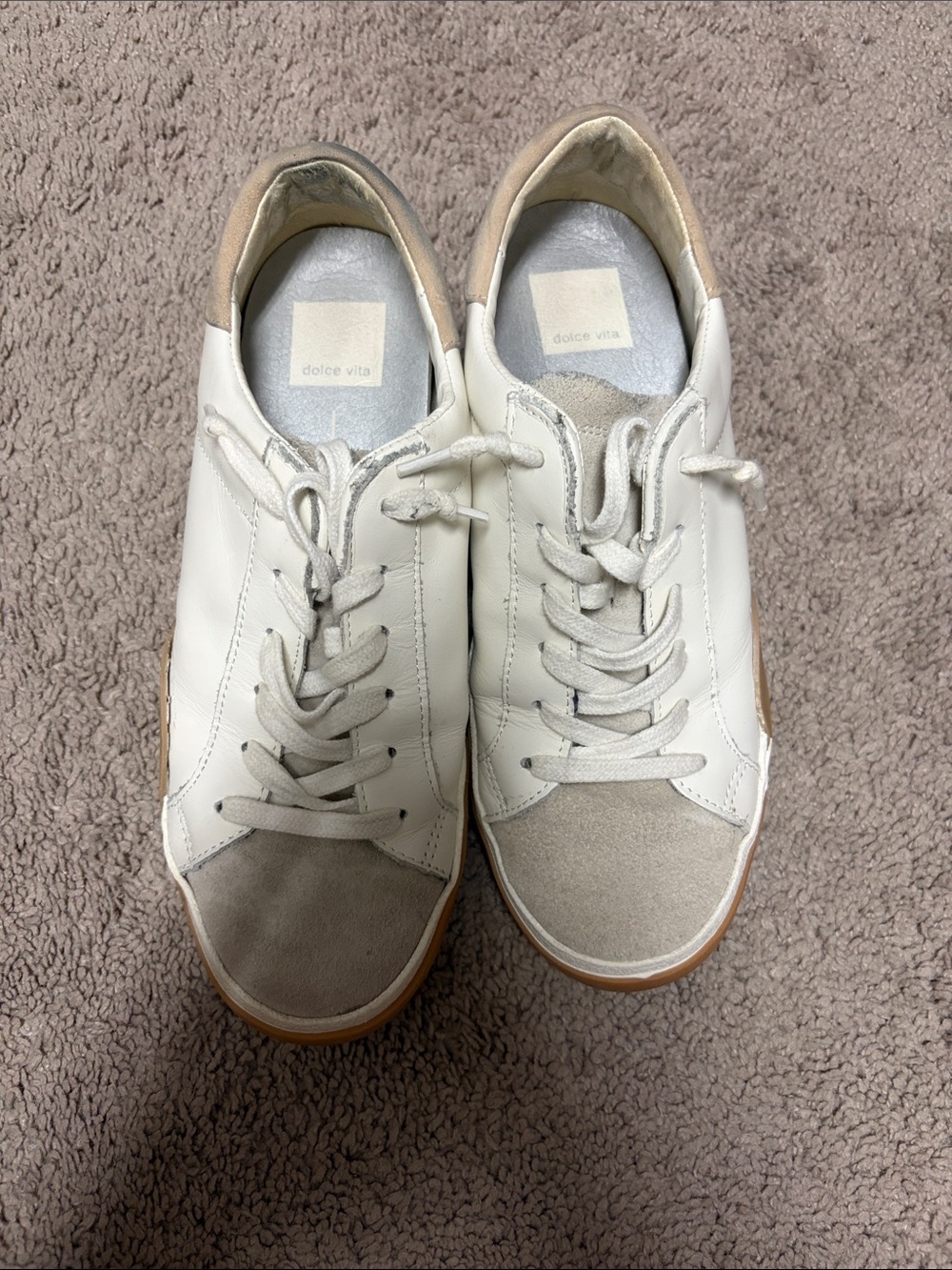 Dolce Vita White & Taupe Casual Low-Top Sneakers